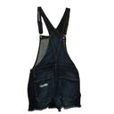 No Boundaries  Overalls Shorts Womens Medium Dark Wash Cut Off Distressed Denim Photo 1