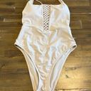 Aerie  One Piece Crochet Macrame Tie Neck Swimsuit Halter Open Back Size M Long Photo 2