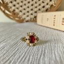 Vintage “Edvarda” Avon Ruby Pearl Gold Ring Victorian Gothic Edwardian Glam Jewelry Red Photo 8