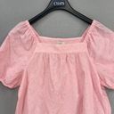 The Loft  Top Womens Large Pink Embroidered Paisley Square Neck Cropped Puff Sleeve Photo 1
