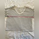 BP . Black & White Striped V-Neck Cotton Sweatshirt, 3/4 Blouson Sleeves Size S Photo 4