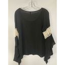 Elan  Womens Blouse Bell Sleeves Perforated Black Small Photo 1