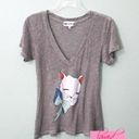 Wildfox NEW  Hippie V-Neck Mon Petit Kitten Cat Heathered Gray A-Line Top Shirt Photo 2