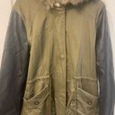 Thread and Supply  Olive Coat with Faux Leather Sleeves Photo 3