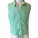 Planet Gold Retro Green Check Top Tie Knot Fits XS S Shirt Photo 1