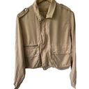 BLANK NYC  Women's Beige Lightweight Utility Moto Cargo Crop Zip Up Snap Jacket M Photo 0