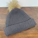 Love Your Melon  Women's Grey One Size Knit Cuffed Brown Patch Pom-Pom Beanie Hat Photo 4