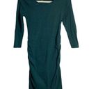 Isabel Maternity  Womens Dress XS Dark Green 3/4 Sleeve Ruched Sides Knee Length Photo 0