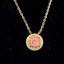 Solitaire Faux Pink Sapphire  Halo Style Pendant Necklace Gold Tone OSFM Photo 1