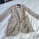 ZARA cream open front gold button tweed long sleeve blazer jacket XS Photo 8