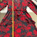 Boutique Uguest Floral Long Sleeve V-neck Ruffle Dress in Red/Black - Size Small Photo 9