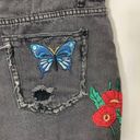 Hummingbird Black denim high waisted shorts with flower embroidery and  butterfly Photo 5