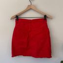 Brandy Melville John Galt  Red Denim Jean Mini Skirt Raw Frayed Hem Button Fly S Photo 1