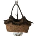 Bueno Leopard Print Purse Brown Fuzzy Feather Trim Inside Zipper Compartment Photo 0