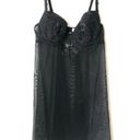 Parisa Vintage Y2K 00s Black Floral Embroidered Sheer Mesh Babydoll 38B Photo 0