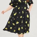 Bloomchic  Lemon Print Pocket Shirred Neck Flutter Dress Black  Size 12 NWT Photo 0