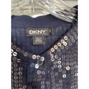 DKNY  Sequin Long Sleeve Sheer Silk Blend Blouse Blue Size S Photo 7