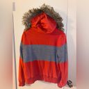 American Eagle AEO Faux Fur Trim Lined Orange & Gray Zip Hoodie - size XL Photo 3