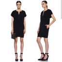 Vince  Black Viscose Dress Size S Silk V Neck Trim Shift Mini Dress Photo 1