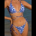 Boutique Blue & White, Tropical, Strapped, Bikini Set Photo 4