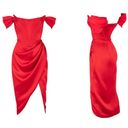 House Of CB  Loretta Red Corset Bustier Satin Draped Off Shoulder Dress NWOT XL Photo 2