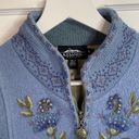 Vintage Blue Icelandic Design  Wool Floral Embroidered Jacket Cardigan Sz M Photo 1