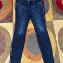 INC Macy’s Side Stripe Dark Wash Skinny Jeans Frayed Bottom Size 4 Short Petite Photo 1