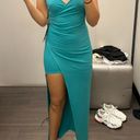 Emerald Sundae Teal Slit Wrap Dress Photo 2