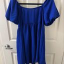 Altar'd State Altar’d State Mini Royal Blue Babydoll Dress Off-the-Shoulder Photo 0