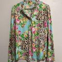 Gottex  Life Style Multicolor Floral Animal Print Blouse with Button Detail XL Photo 0