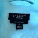 Talbots  Irish Linen Blouse Medium Turquoise 3/4 sleeve Shirt Top Button Front Photo 7