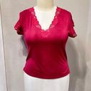 Natori | Pink Mauve Lace Trim V-neck Tee Photo 0