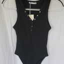 ZARA  Black Ribbed Snap Button Sleeveless V-Neck Women's Bodysuit Size Small Photo 0