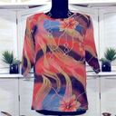 Vintage Blue  red tan floral print 3/4 sleeves blouse Sz L Photo 0