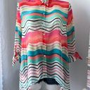 Chico's Chico’s Watercolor Striped 3/4 Tie-Sleeve Button Down Chiffon Shirt Size 3 XL Photo 0