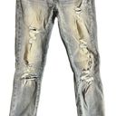 American Eagle  Womens Stretch 8 Long Skinny Distressed Light Wash Denim Jeans Photo 1