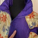 VINTAGE Katana Metallic Gold Purple Floral Jacket 80s Size Medium Windbreaker Photo 4