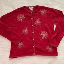 Talbots PL  Red Cardigan with Floral Embroidery Photo 0