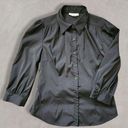 Dress Barn Black Satiny Bow-Back Button-Down Shirt, Women's Large Photo 0