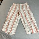 Marc New York  Andrew Marc Cream Pink Striped 100% Linen Pull On Culotte Pant L Photo 0