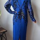 Oleg Cassini Vintage  Blue Beaded Silk Shift Dress Size 14 Photo 4