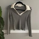 Mango Ribbed Knit Black White Striped Cropped Collared Top Photo 3