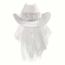 White Bride Cowgirl Hat Veil Bachelorette Party Bridal Wedding Photo 6