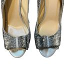 Kate Spade  Shoes Silver Glitter Bow Accent Slip On Peep Toe Slingback Pump Heels Photo 3