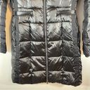 BCBG MAXAZRIA Long Puffer Coat Black Shiny Metallic Full Zip Size Small Photo 3