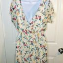 Lush Clothing LUSH Floral Backless Dress Chiffon Faux Wrap Back Ivory S Photo 6