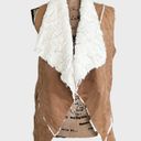 onetheland  Vegan Suede Tan Faux Fur Open Vest with Pockets Small |‎ EUC Photo 1