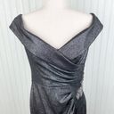 Oleg Cassini  Beaded Ruched Metallic Off-Shoulder Sheath Gown Gunmetal Size 12 Photo 5