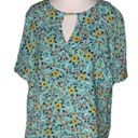 Wishful park  Turquoise & Yellow Flowers Boho Short Sleeves Flowy Top S Photo 1