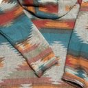 Aztec Tribal Southwest Flannel Blanket Long Jacket Sz L Womans Hood Slit Pockets Blue Size L Photo 8